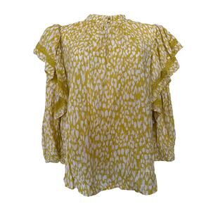 Veronica M Sheer Floral 3/4 Sleeves Ruffled Tunic Blouse size L